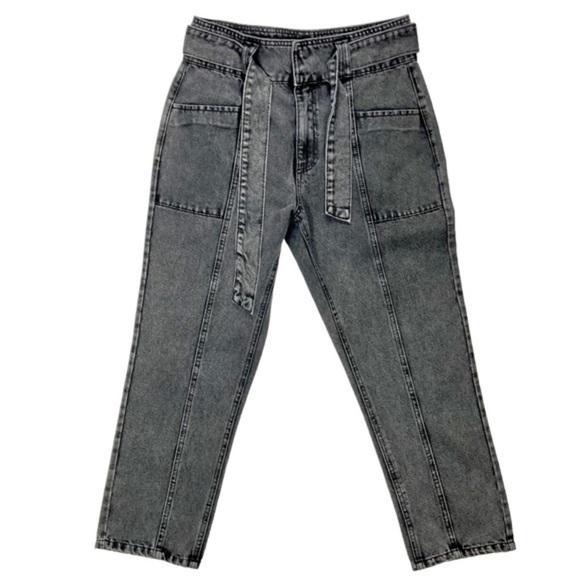 Forever 21 Jeans Women 29 Front Seam Tie Waist Black Gray High Rise Straight Leg - Picture 2 of 10